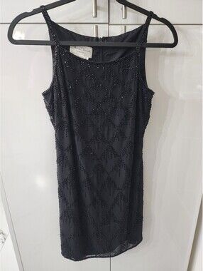 Anne French Black Beaded Sleeveless Cocktail Dress Size 2